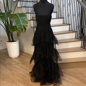 NWOT BCBG Elegant Black Tiered Evening Dress (Size 6)